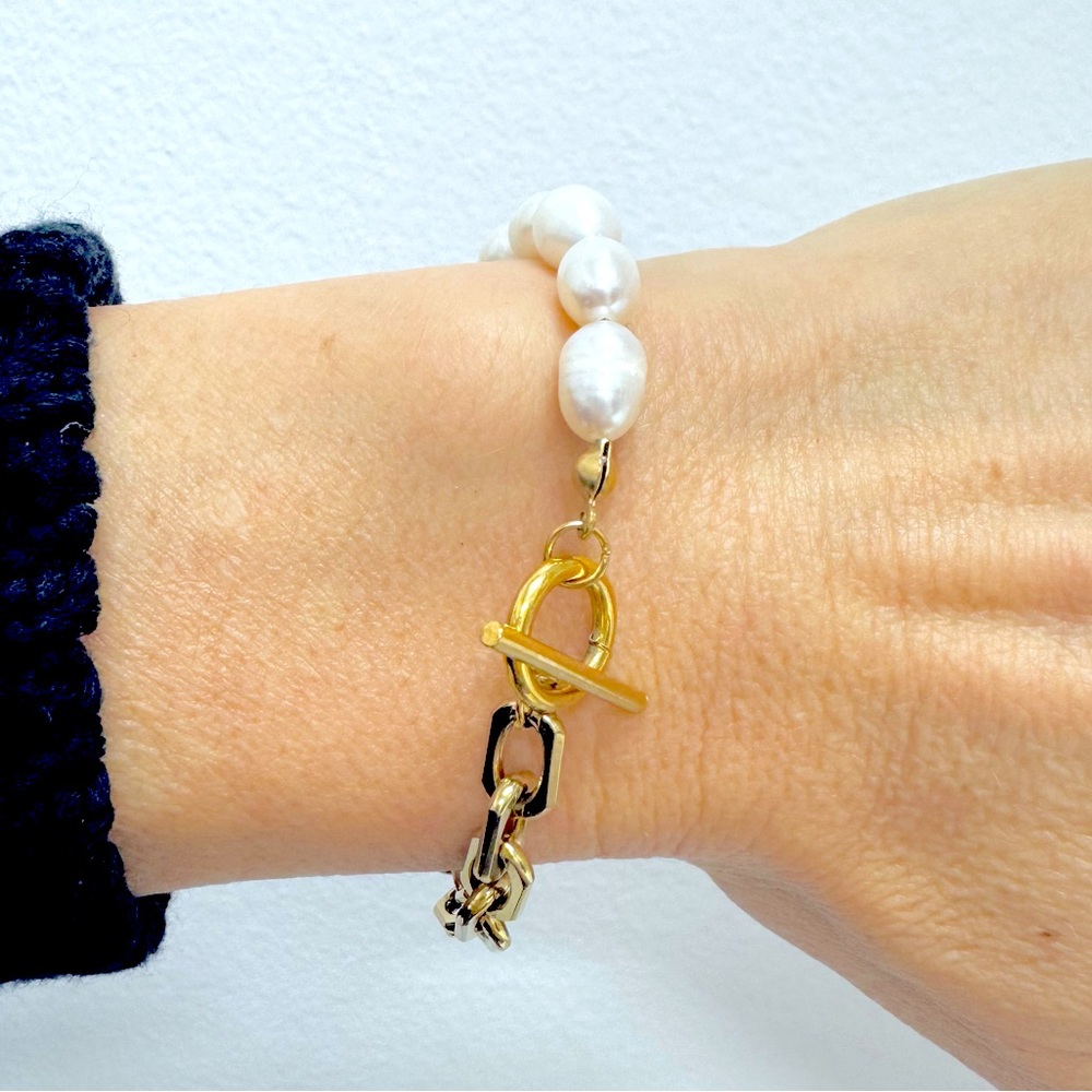 Half pearl and half gold chain bracelet - Picture 2 of 2